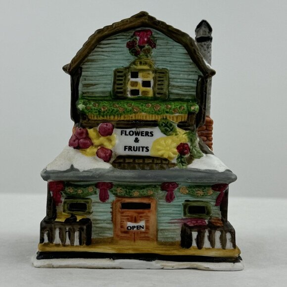 Vintage Lighted Christmas Village Store Flowers Fruits Ceramic Wreath Small 4.5" - Picture 5 of 15